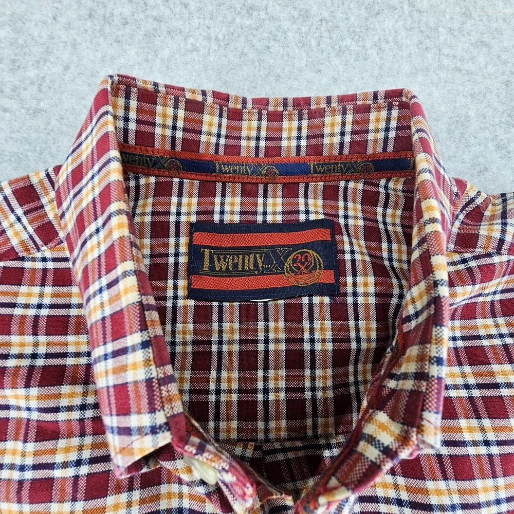 VTG Wrangler 20X Western Shirt Mens LARGE Plaid Flip Cuffs Pocket Long Sleeve‎